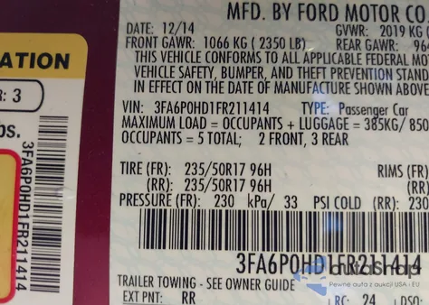 2015 Ford Fusion Se из США, поврежденный, VIN 3FA6P0HD1FR211414